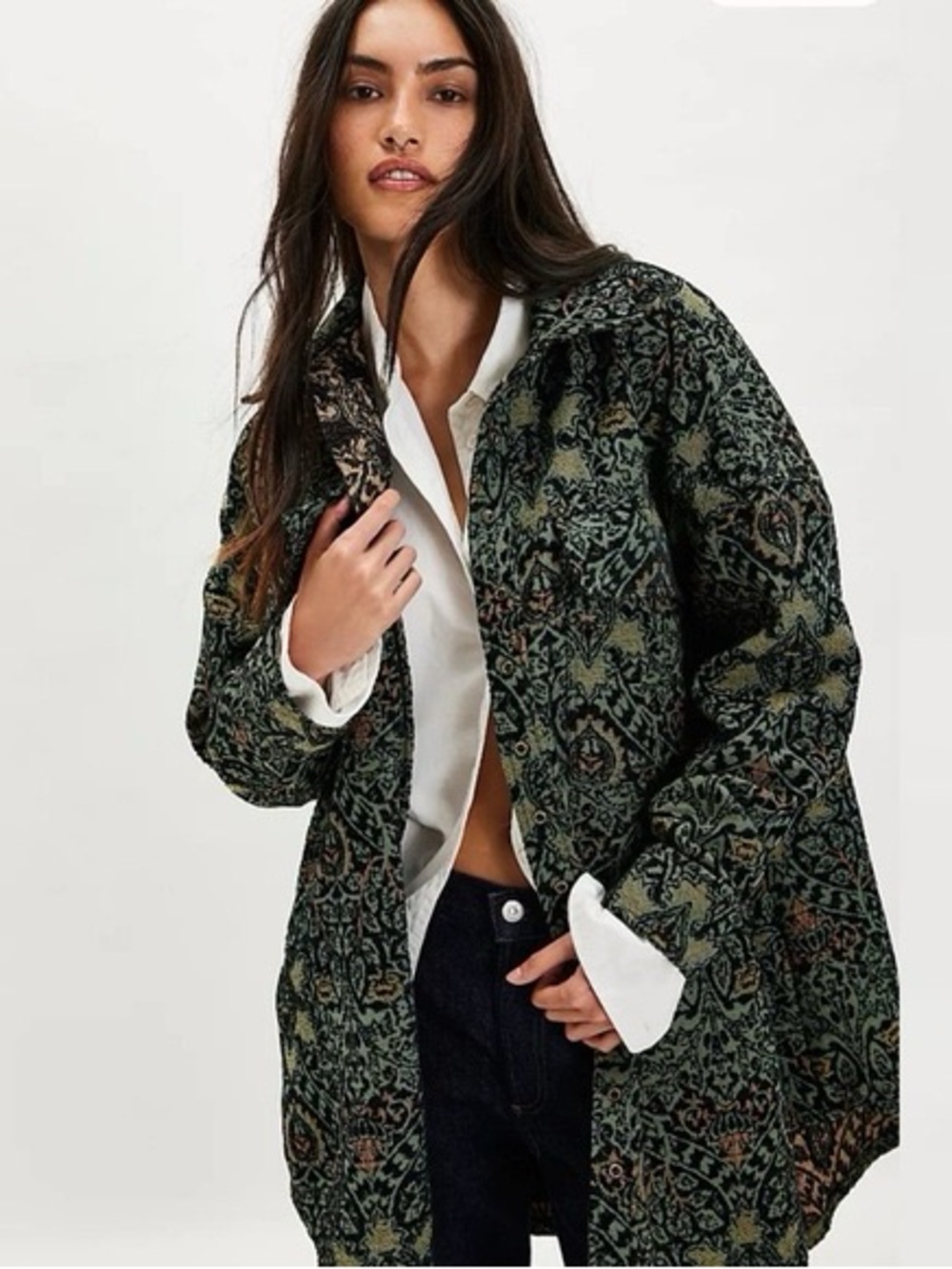 NWT Free People We The Free Tapestry Fog Jacquard Shirt XS